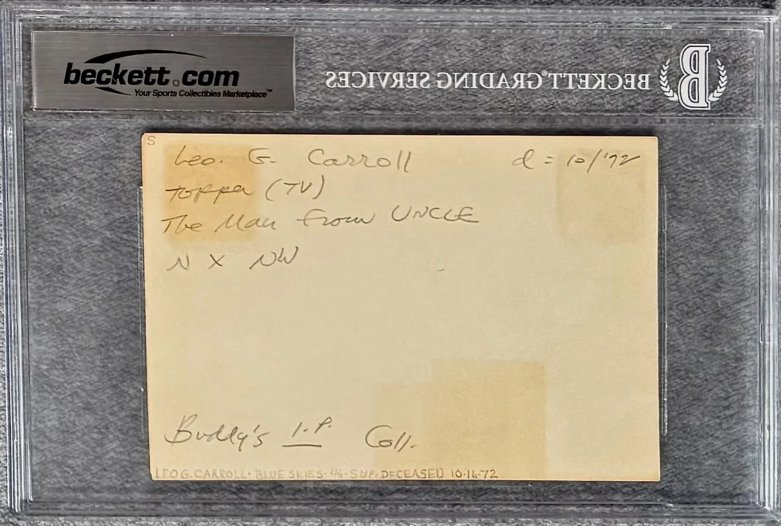 Leo G. Carroll — LEO G. CARROLL Signed Autographed 4"x 6" INDEX CARD Spellbound TARANTULA BECKETT, изображение 2