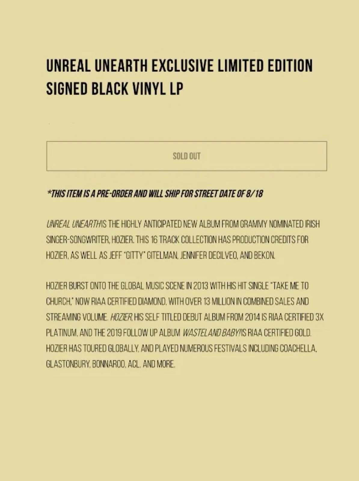 HOZIER 🌼 Unreal Unearth SIGNED AUTOGRAPH Art Card Insert & 2LP Vinyl SEALED, изображение 5