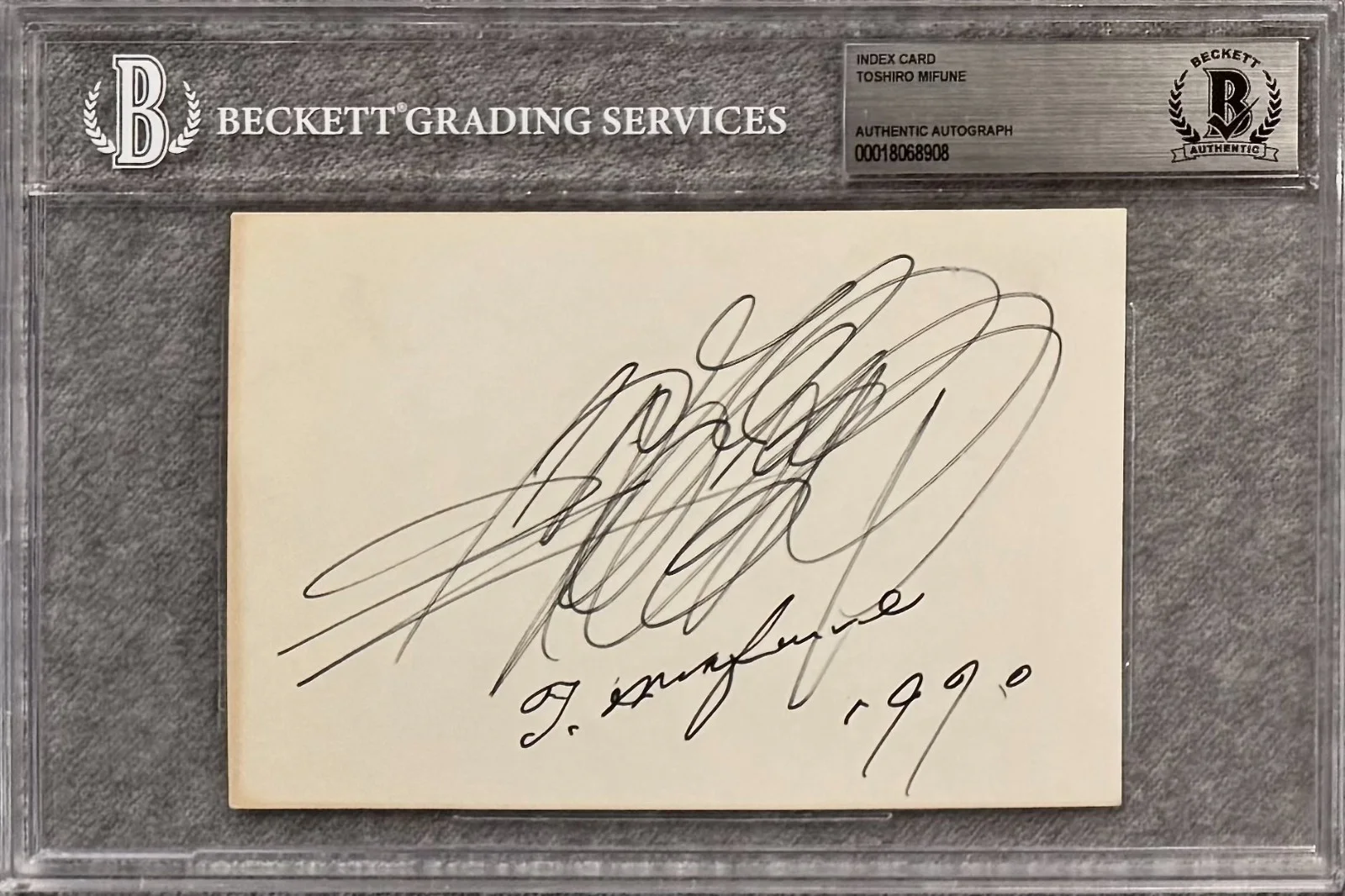 Toshiro Mifune — TOSHIRO MIFUNE Signed Autograph 4"x 6" INDEX CARD SEVEN SAMURAI SANJURO BECKETT