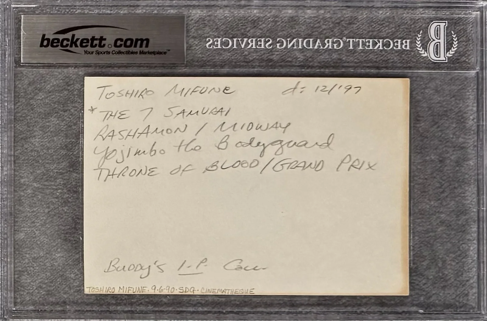 Toshiro Mifune — TOSHIRO MIFUNE Signed Autograph 4"x 6" INDEX CARD SEVEN SAMURAI SANJURO BECKETT, image 4