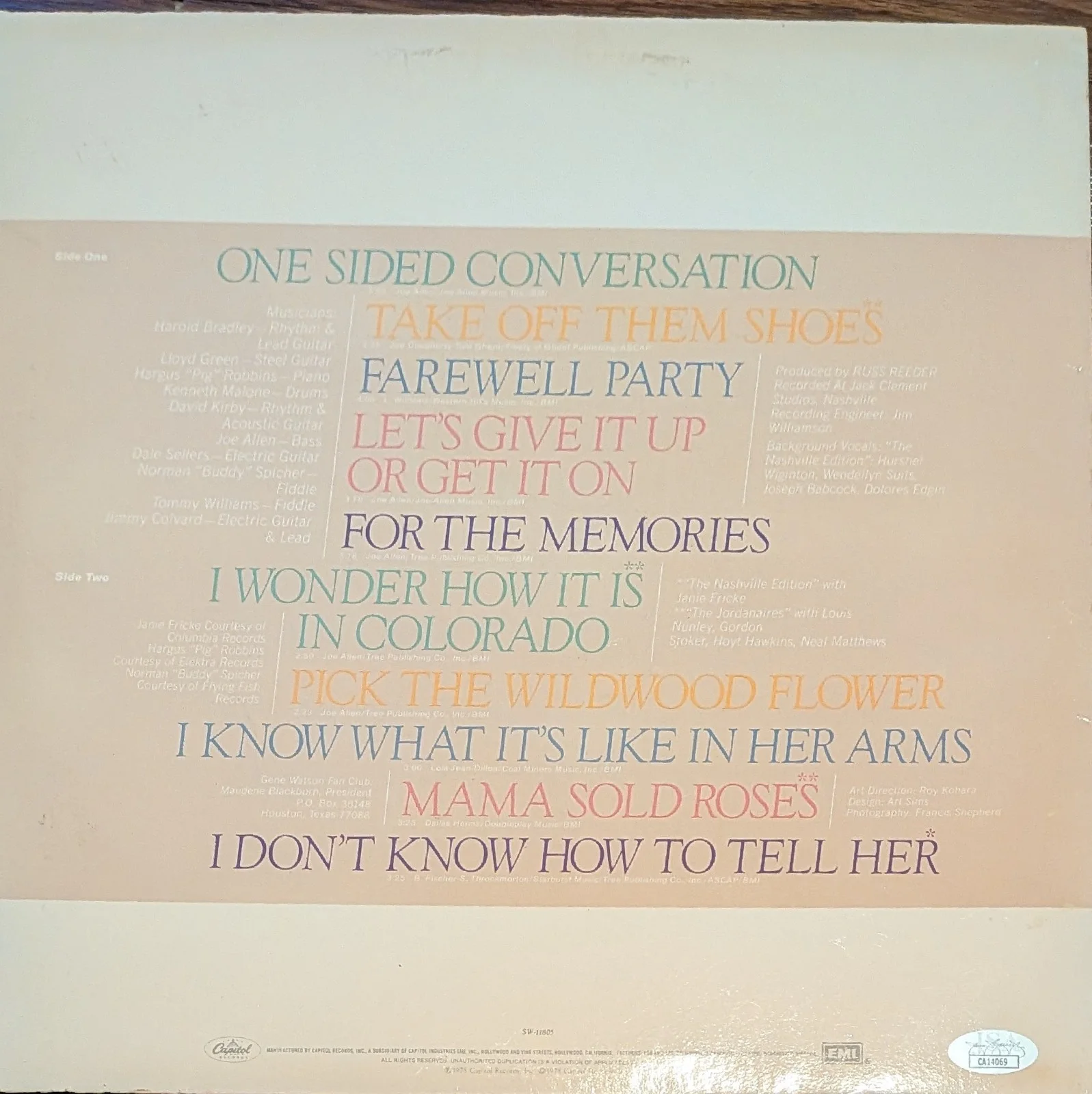 Gene Watson Signed Vinyl LP Record Album Autographed JSA COA Country Music, изображение 2
