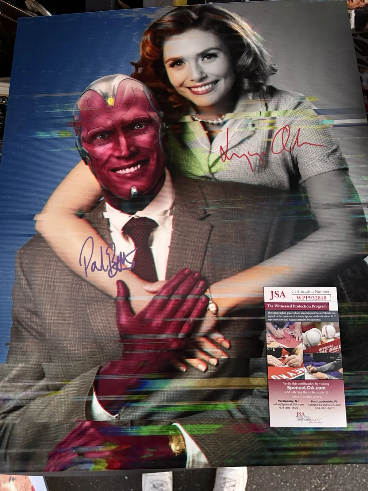 Elizabeth Olsen and Paul Bettany — Elizabeth Olsen & Paul Bettany Signed WandaVision 16x20 JSA Witness COA