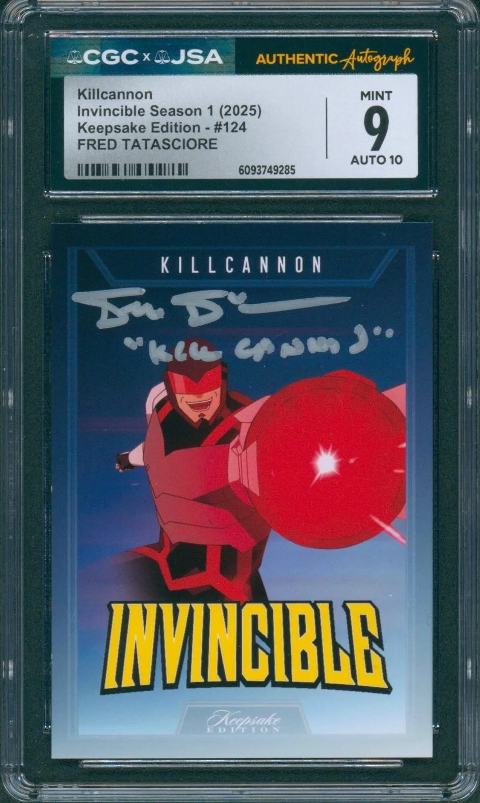 Fred Tatasciore — Fred Tatasciore Signed Card Invincible Kill Cannon Mint 9 Auto CGC x JSA SLAB