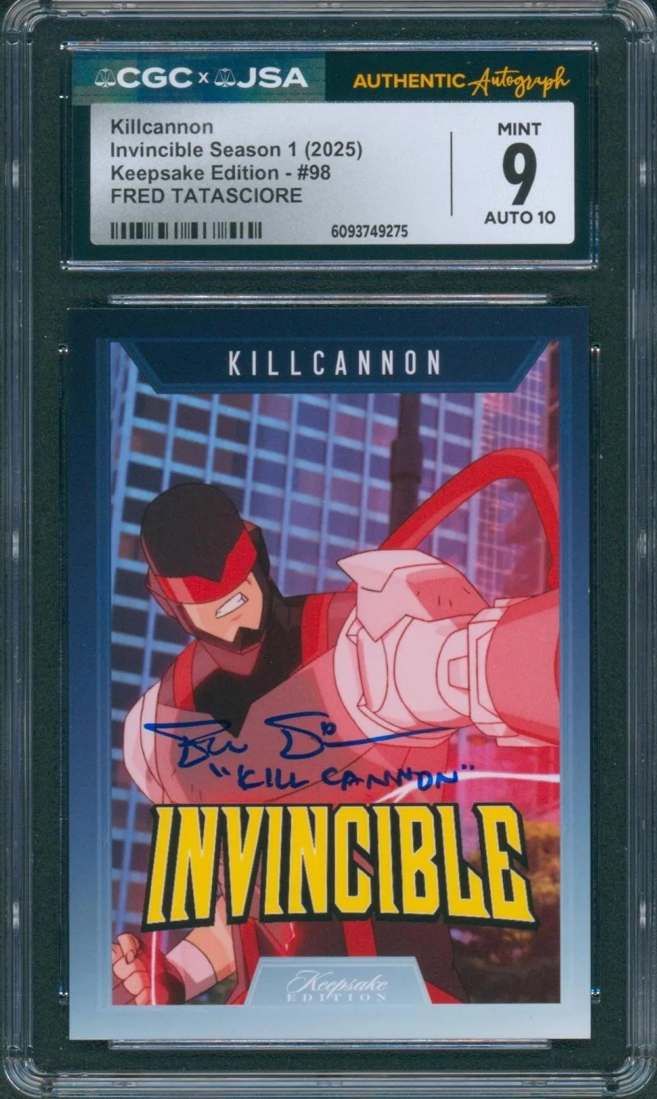 Fred Tatasciore — Fred Tatasciore Signed Card Invincible Kill Cannon Mint 9 Auto CGC x JSA SLAB