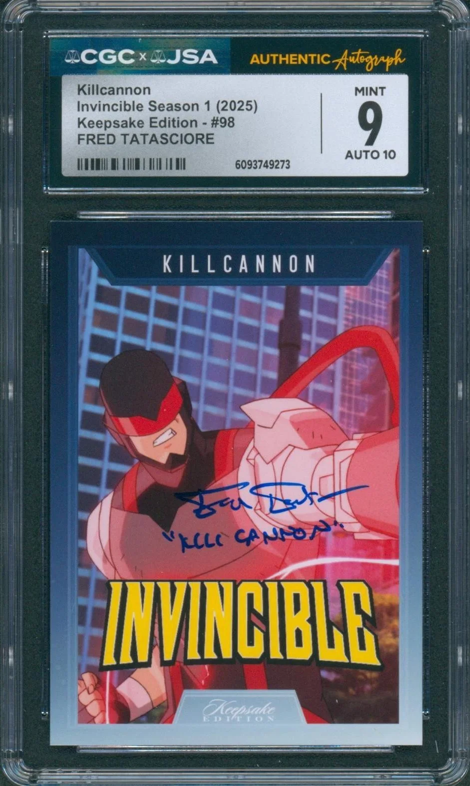 Fred Tatasciore — Fred Tatasciore Signed Card Invincible Kill Cannon Mint 9 Auto CGC x JSA SLAB