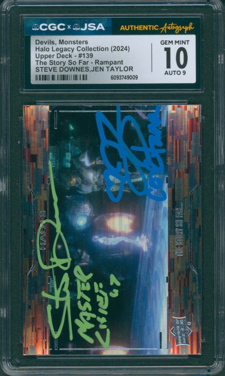 Steve Downes and Jen Taylor — Steve Downes & Jen Taylor Signed Card Halo Legacy Gem Mint 10 CGC x JSA SLAB
