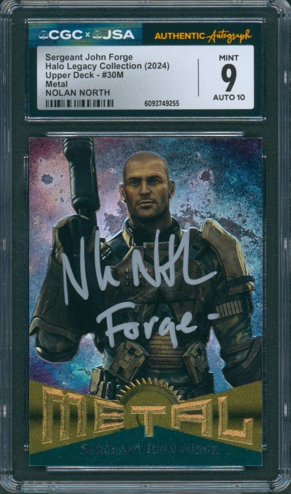 Nolan North — Nolan North Signed Card Halo Legacy Sgt. John Forge Metal Mint 9 CGC x JSA SLAB
