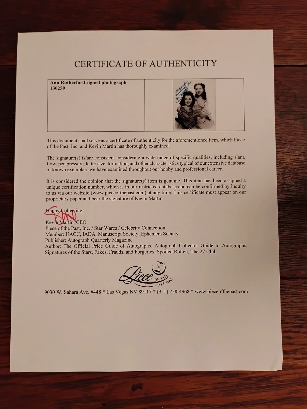 Ann Rutherford — Vintage Ann Rutherford Signed B & W Photo "Gone With The Wind" W/COA, изображение 2