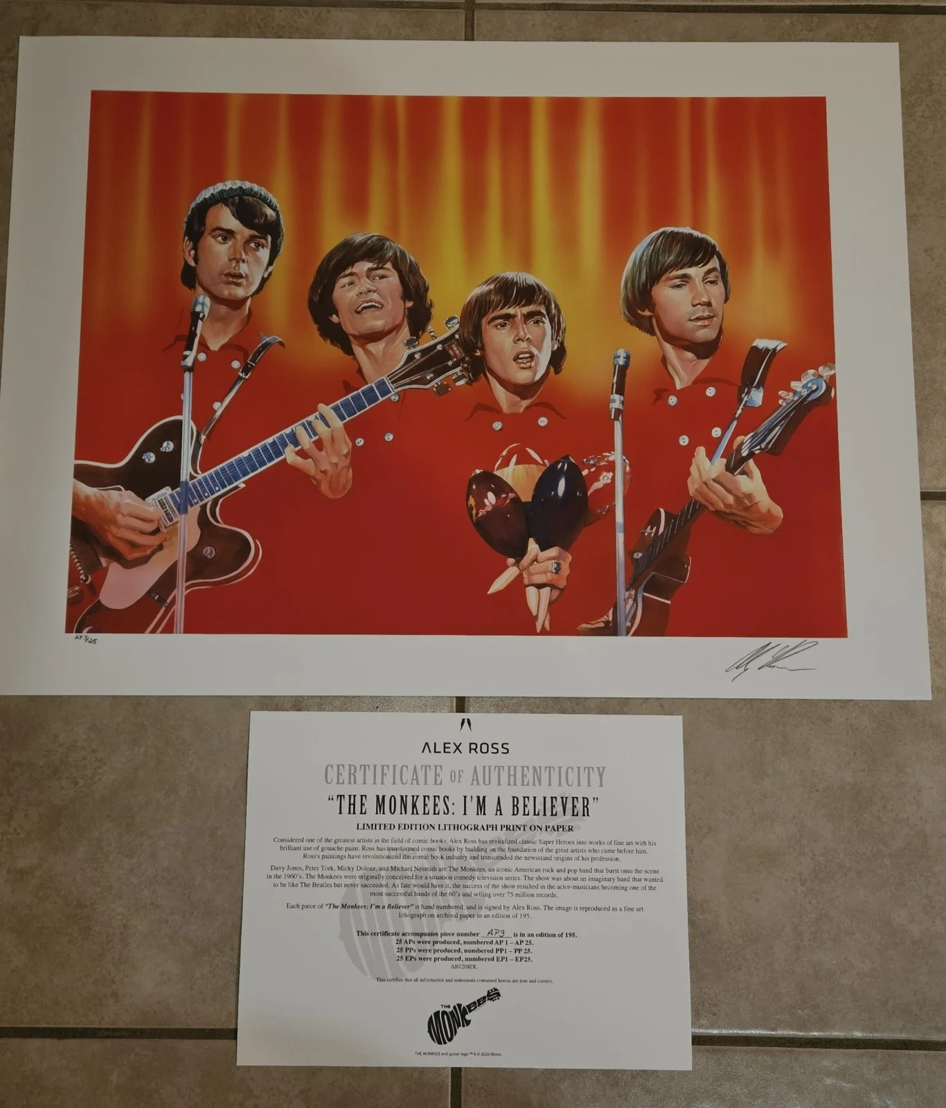 Alex Ross — Alex Ross SIGNED I'm A Believer Monkees SDCC Limited Ed Paper A/P #3/25 Cool!, изображение 2