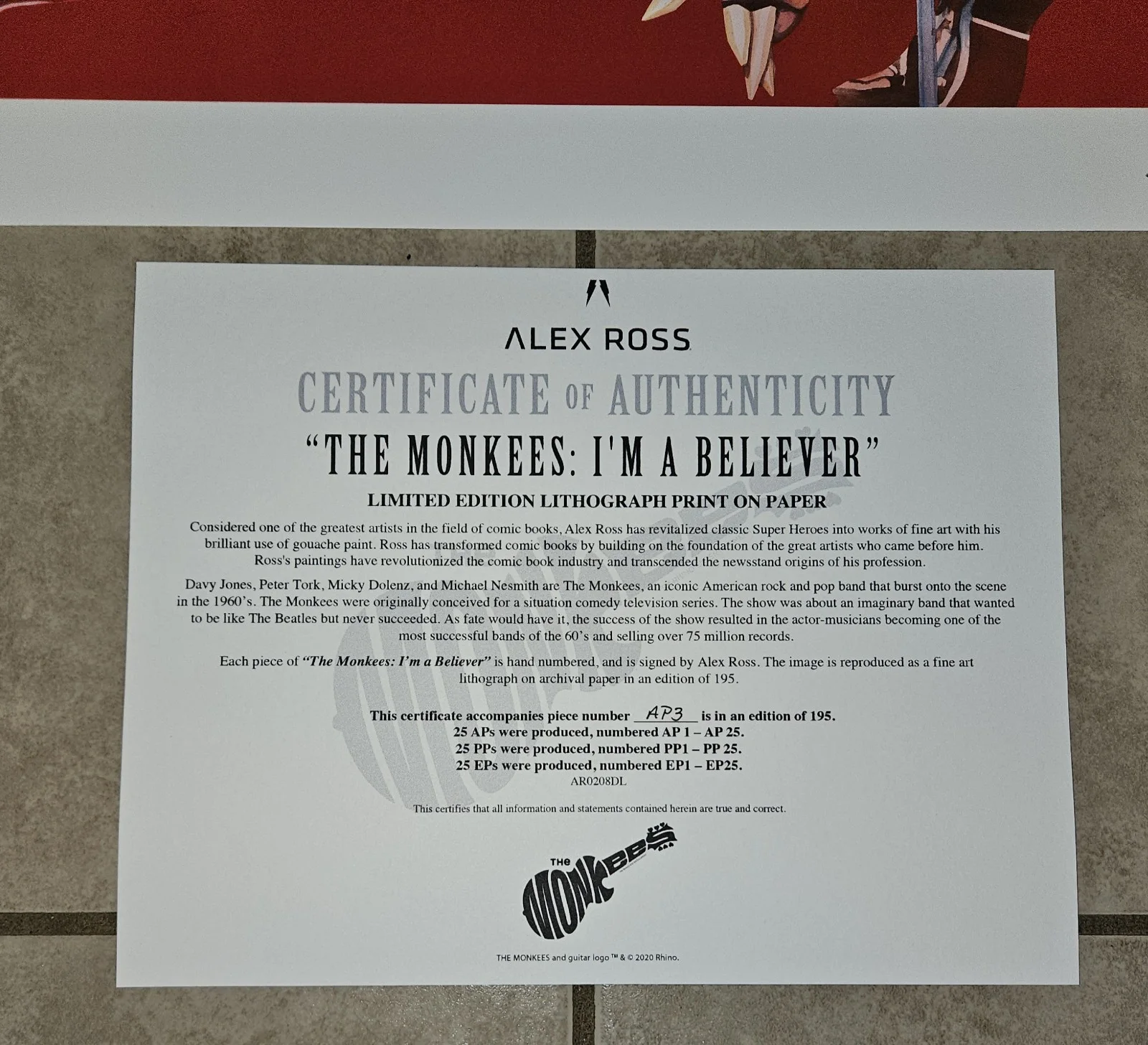 Alex Ross — Alex Ross SIGNED I'm A Believer Monkees SDCC Limited Ed Paper A/P #3/25 Cool!, изображение 3