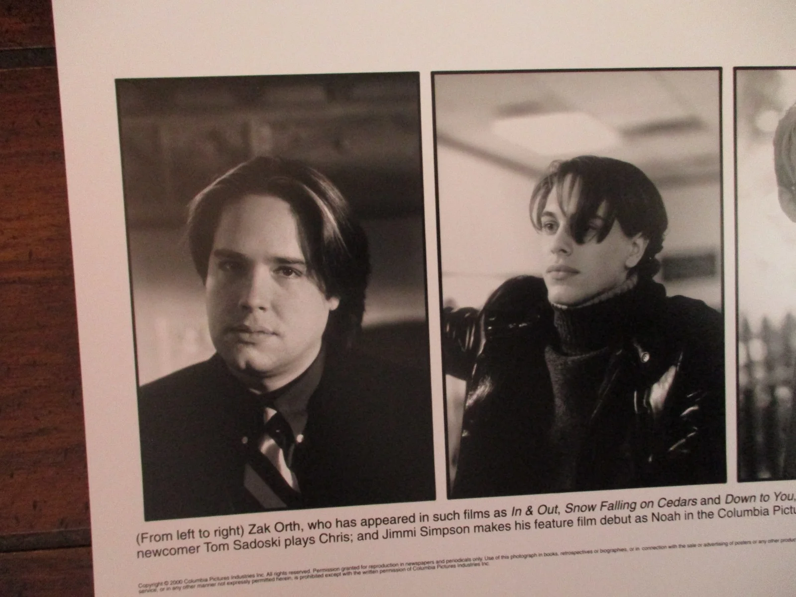 Tom Sadoski/Zak Orth/Jimmi Simpson(LOSER)2000 10 X 8 Black & White Press Photo, изображение 2