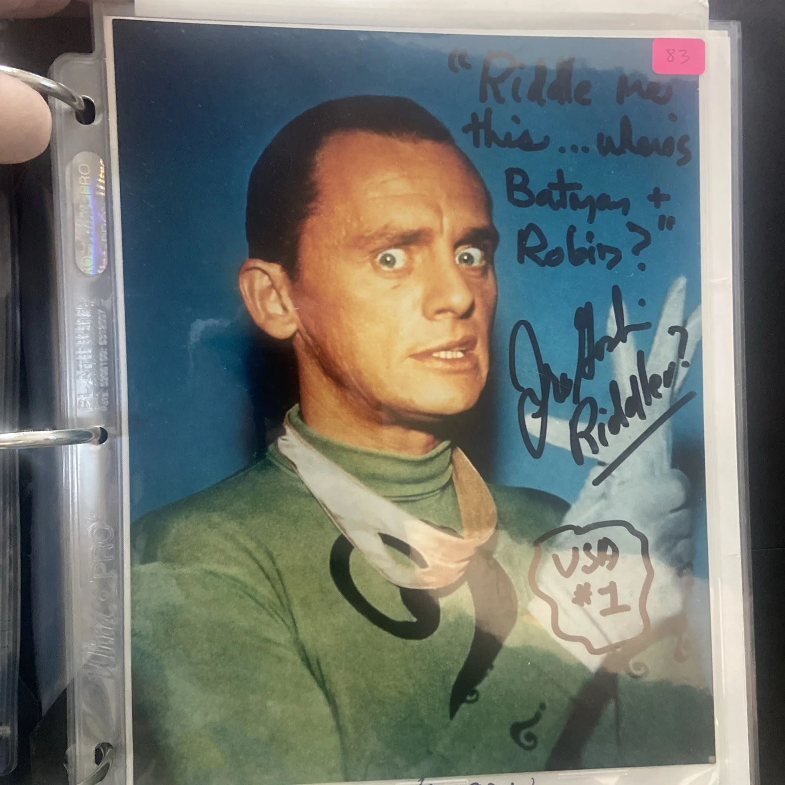 Frank Gorshin — FRANK GORSHIN "RIDDLER" COLOR 8x10 AUTOGRAPH PHOTO multiple inscriptions Batman