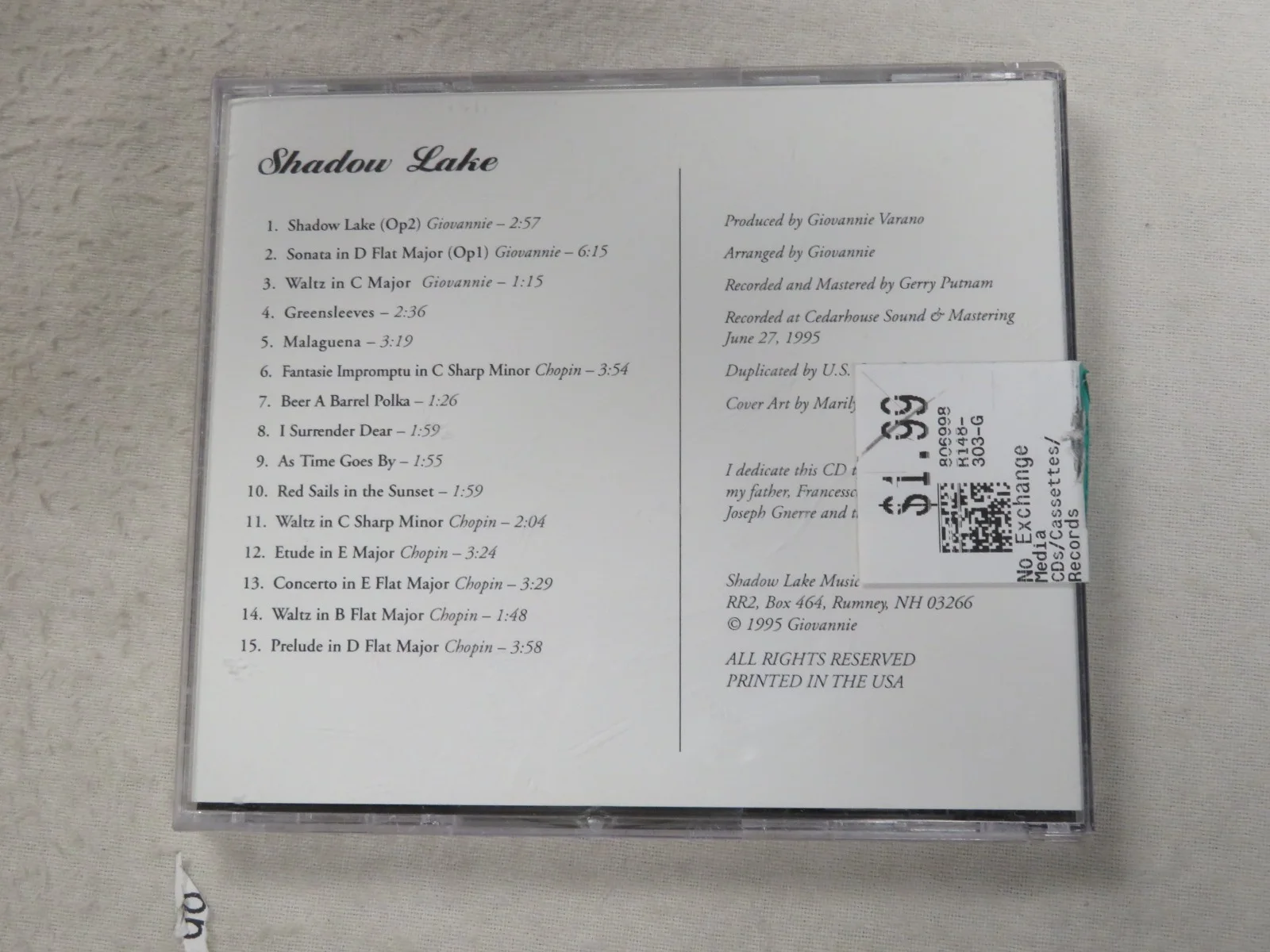 GIOVANNIE SHADOW LAKE SIGNED CD, image 2