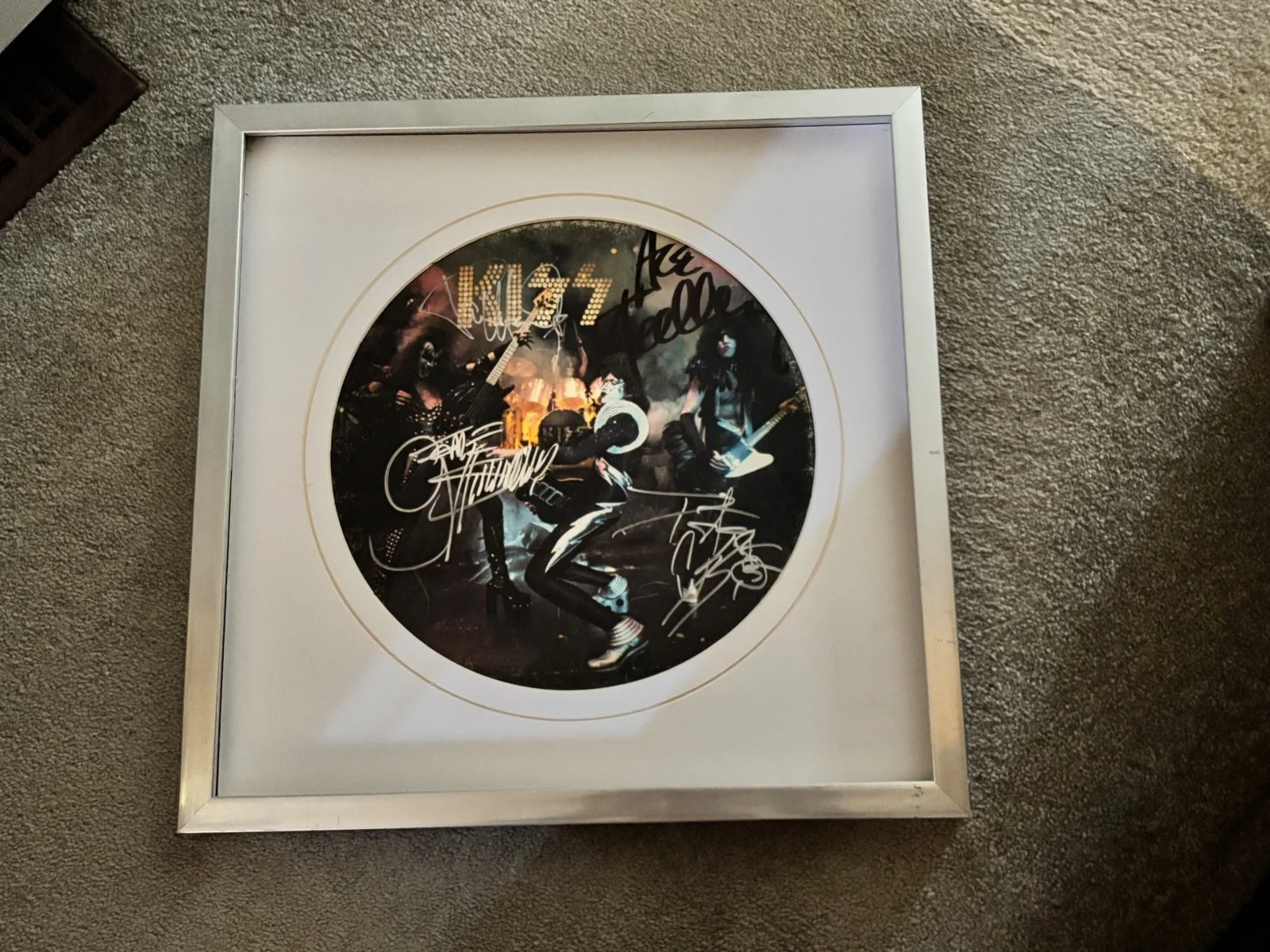 KISS ALIVE LP Cover Signed by Ace Peter Gene Paul With Matte & Frame Aucoin RARE, изображение 3