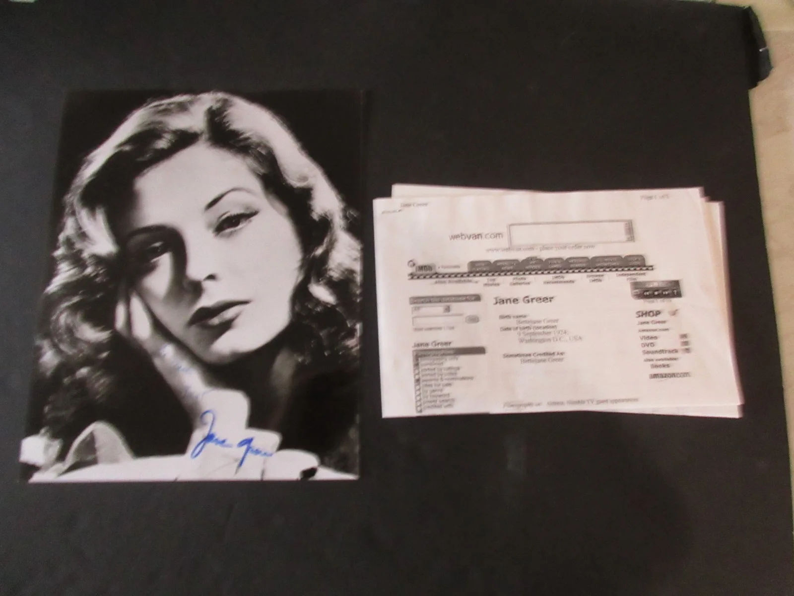JANE GREER - AUTOGRAPH 8X10 B, W PHOTO COA — JANE GREER - AUTOGRAPH 8X10 B&W PHOTO COAa, изображение 2
