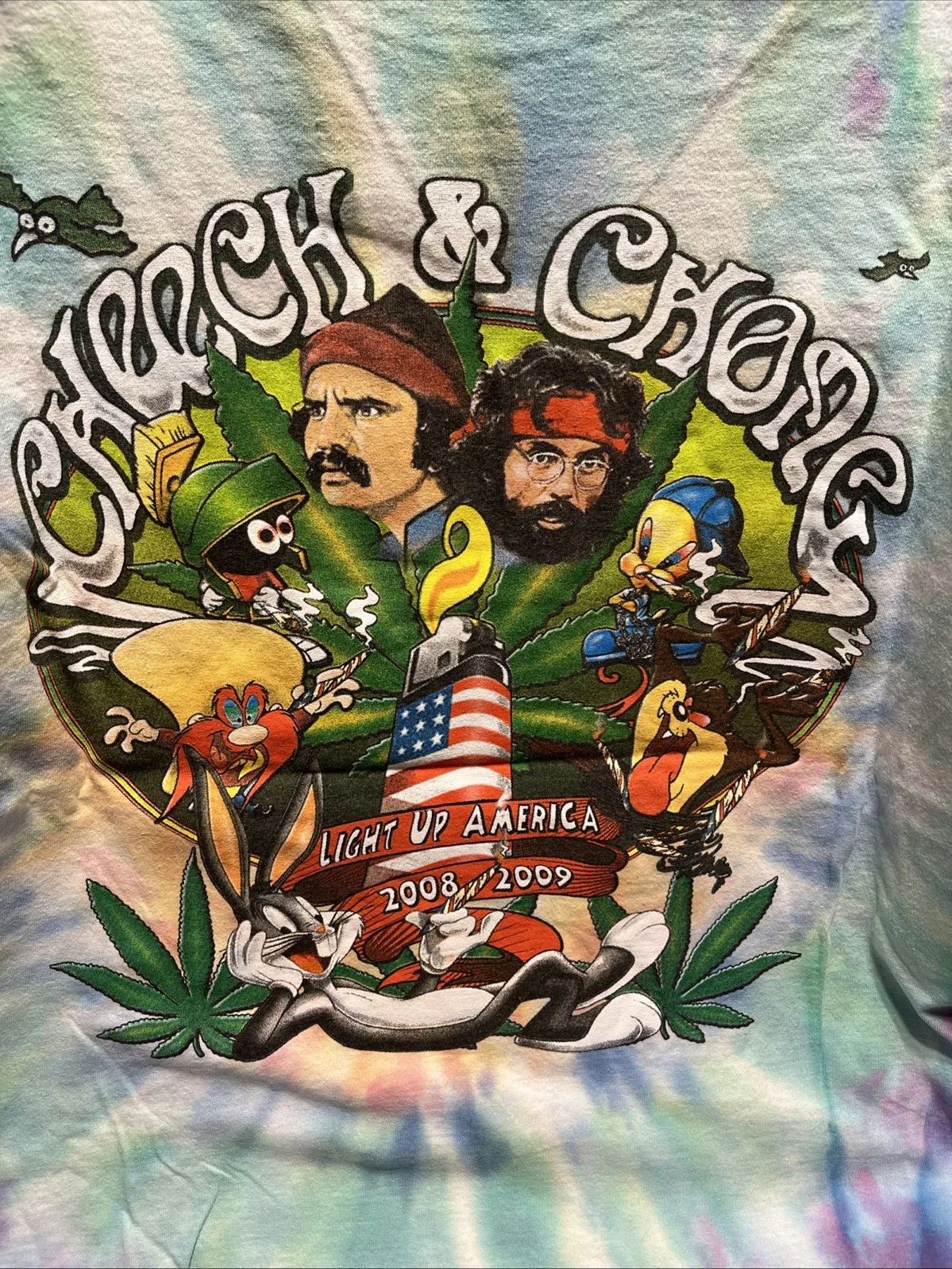 Cheech, Chong — VTG Cheech and Chong Light Up America Tour Tie Dye 2 Sided Concert Shirt Size L, изображение 2