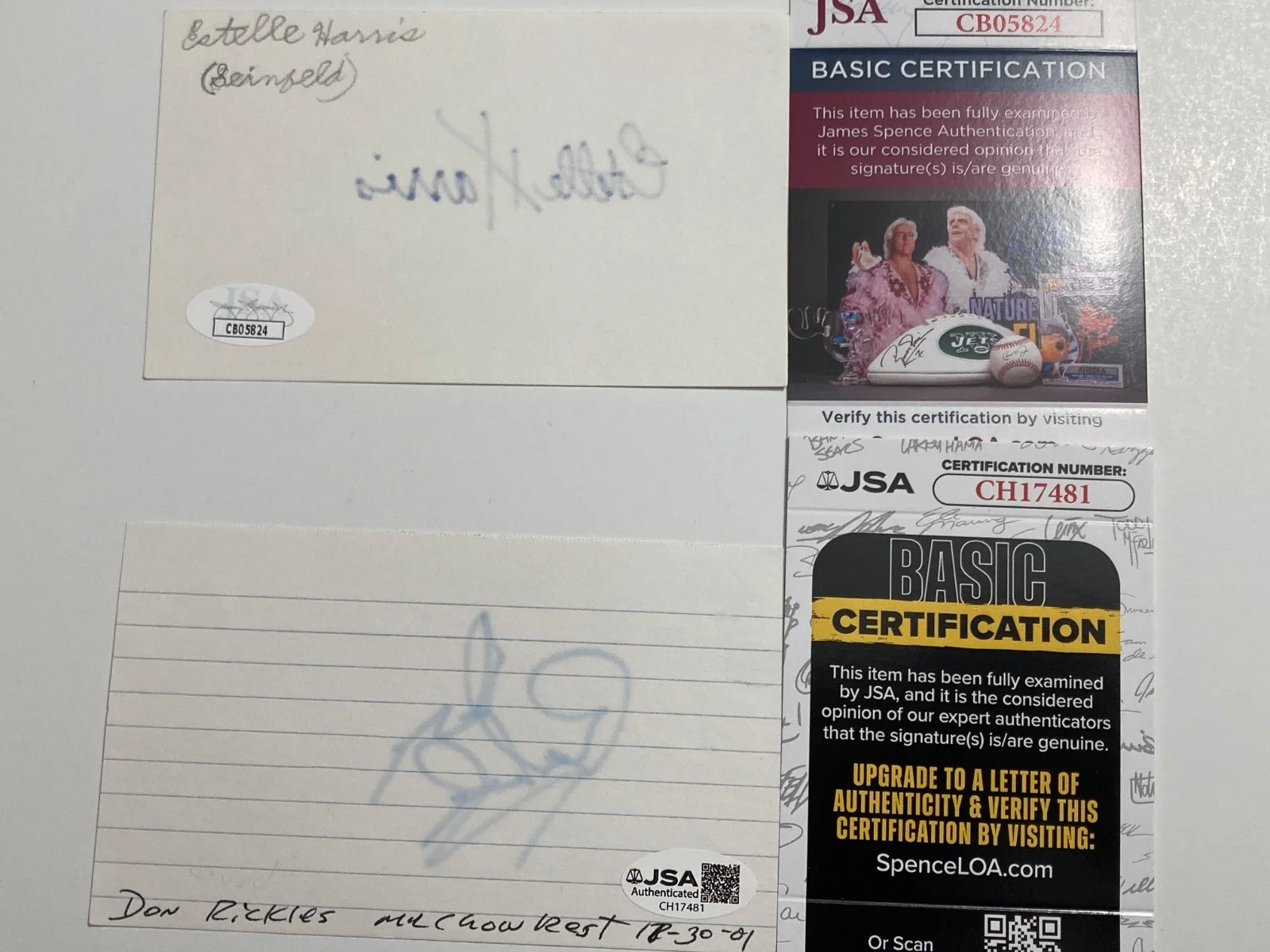 DON RICKLES ESTELLE HARRIS — DON RICKLES & ESTELLE HARRIS signed 3x5 cards "TOY STORY 2" JSA#CH17481, изображение 3