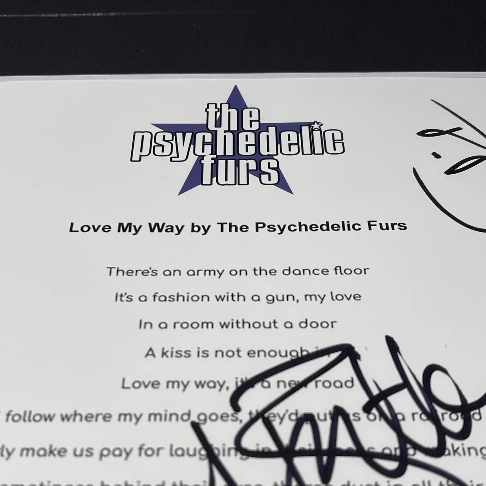 PSYCHEDELIC FURS BAND SIGNED LOVE MY WAY LYRIC SHEET FRAMED AUTOGRAPH PSA COA, image 4