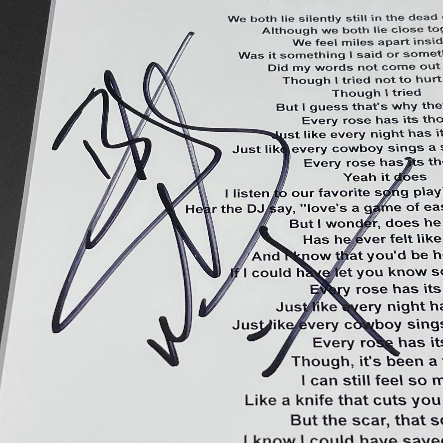 BRET MICHAELS SIGNED POISON EVERY ROSE LYRIC SHEET FRAMED AUTOGRAPH PSA COA, image 2