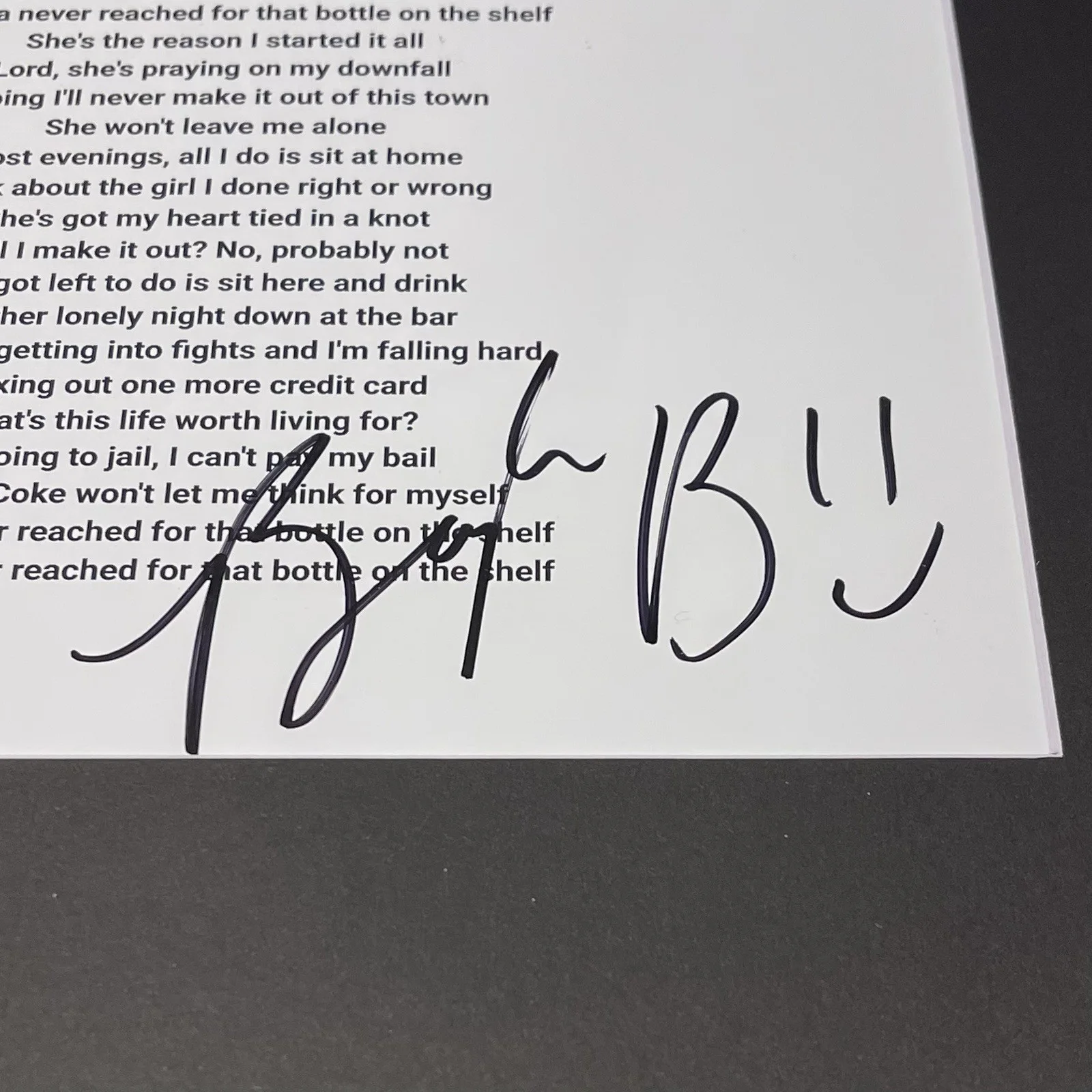 BAYKER BLANKENSHIP SIGNED MAXED OUT LYRIC SHEET FRAMED AUTOGRAPH PSA COA, image 2