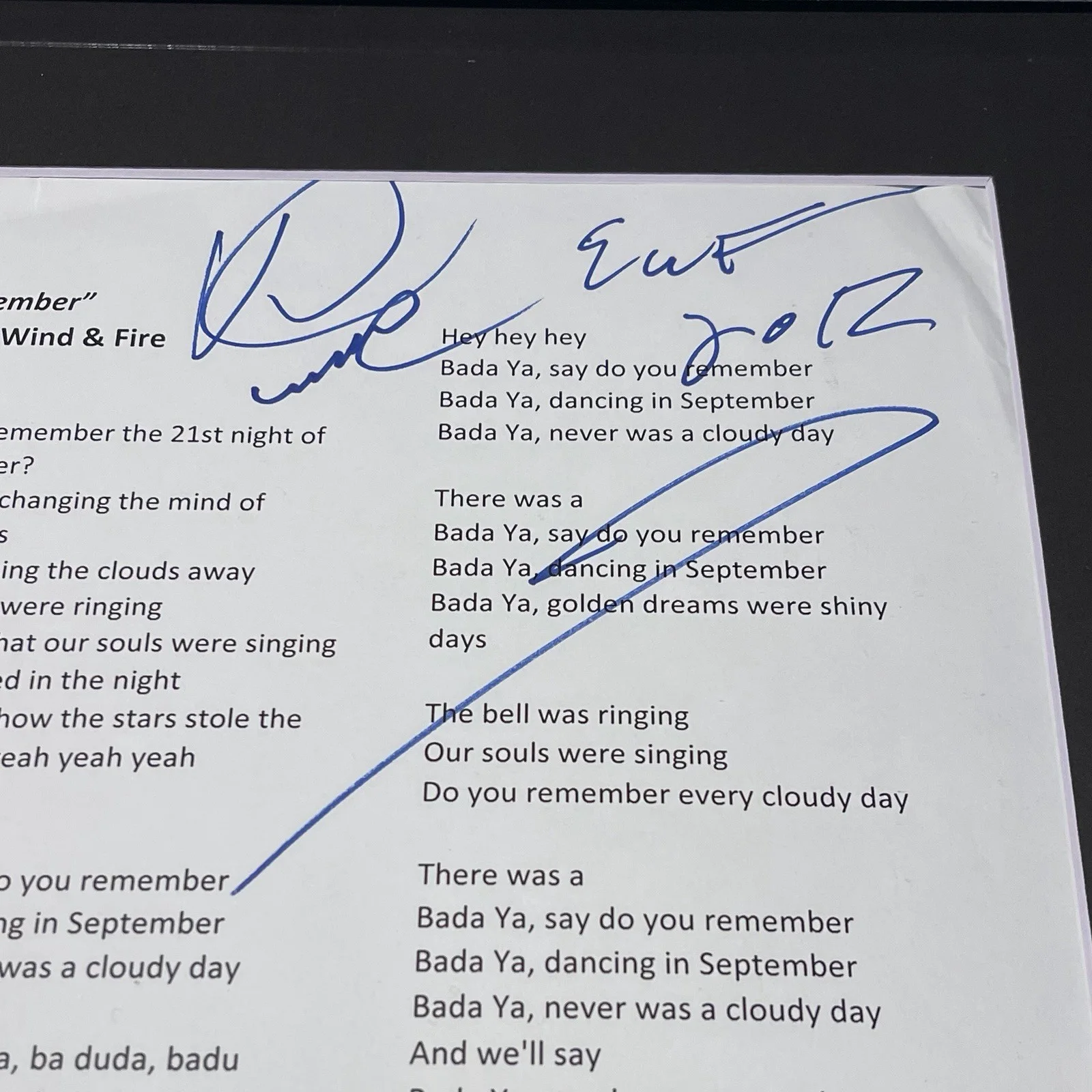 VERDINE WHITE SIGNED EARTH WIND & FIRE LYRIC SHEET FRAMED AUTOGRAPH PSA COA, image 2