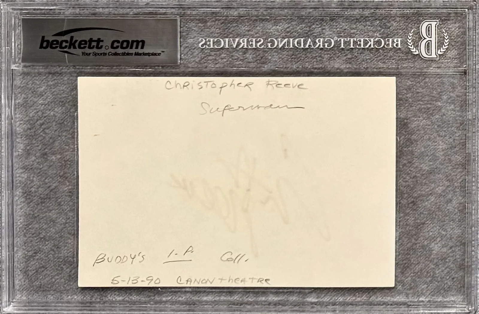 Christopher Reeve — CHRISTOPHER REEVE Signed Autographed 4x6 INDEX CARD SUPERMAN BECKETT AUTHENTIC, image 2