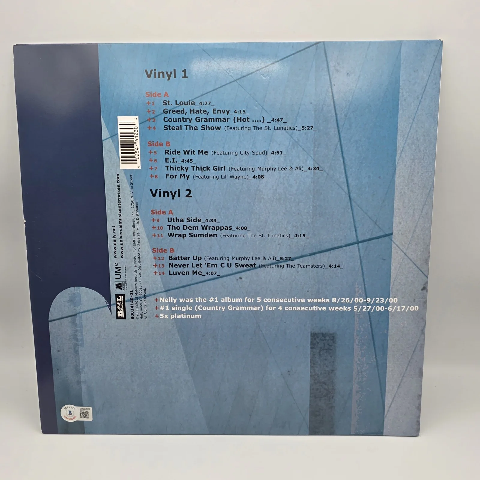 Nelly Signed Country Grammar Vinyl LP Autograph Ride Wit Me E.I. BAS BECKETT, изображение 3