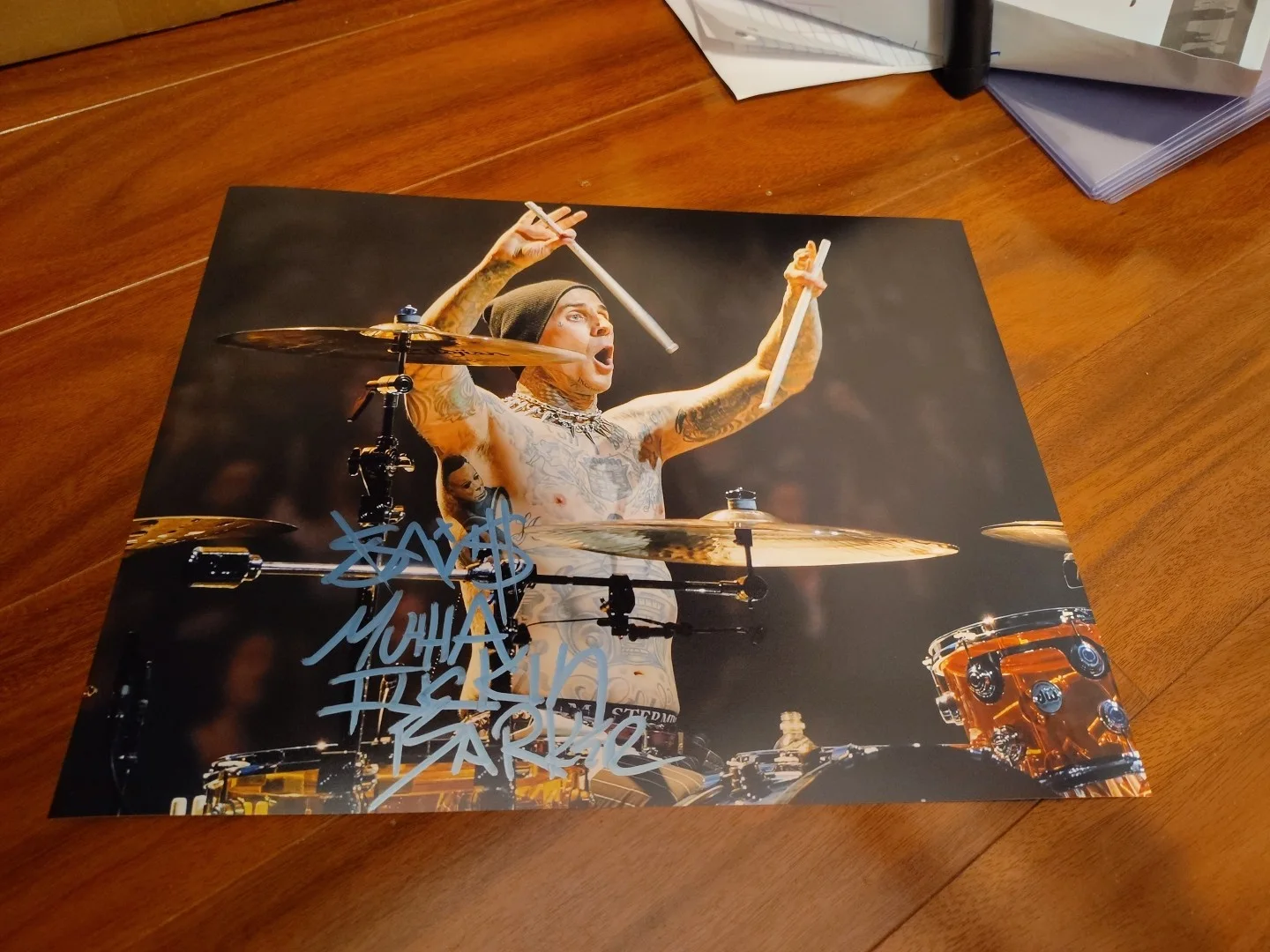 Travis Barker Signed 11x14 Blink 182 Inscribed Mf In Drummer Acrobats +44..., image 5