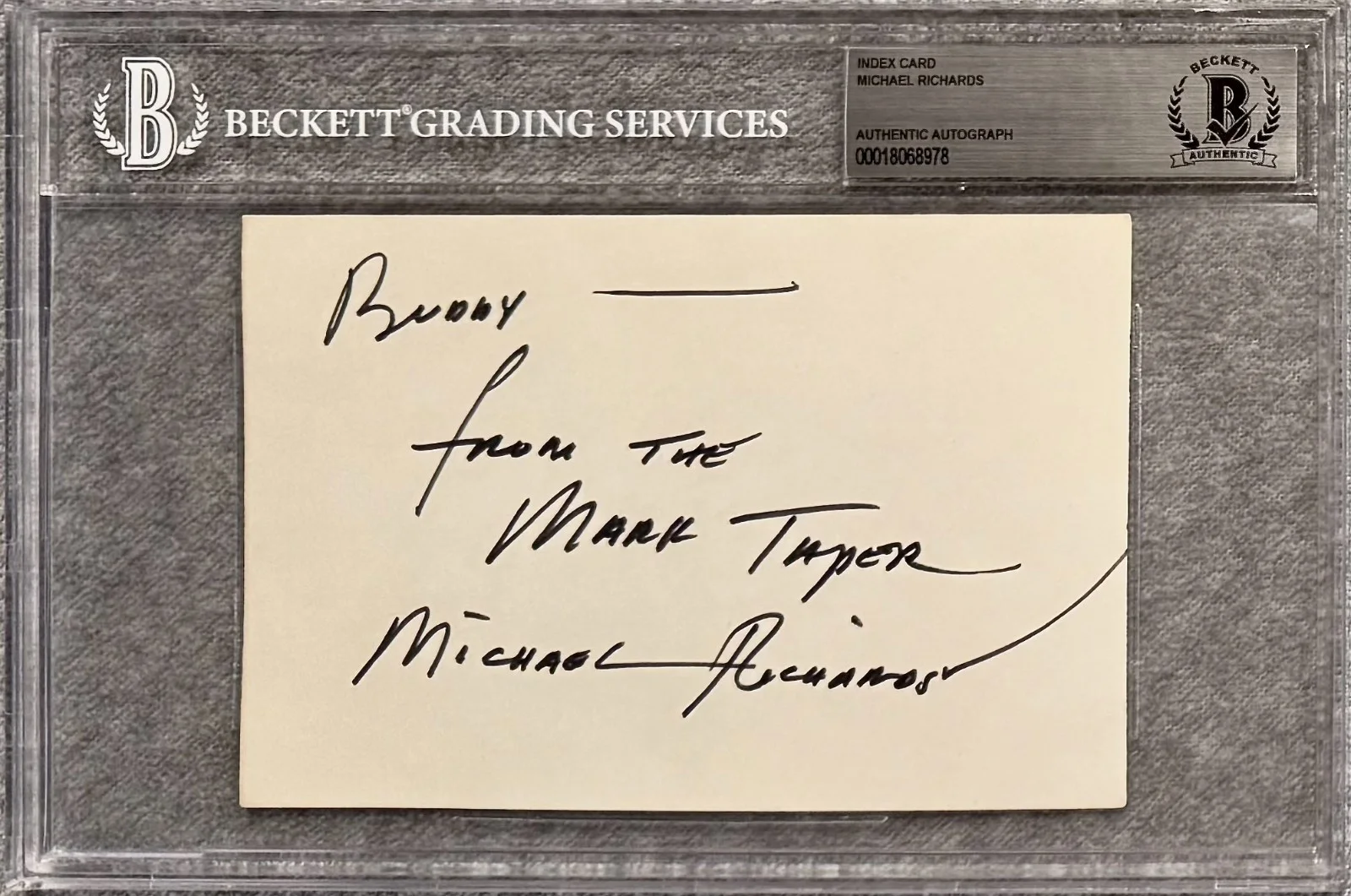 Michael Richards — MICHAEL RICHARDS Autographed Signed 4x6 INDEX CARD SEINFELD KRAMER UHF BECKETT, image 3
