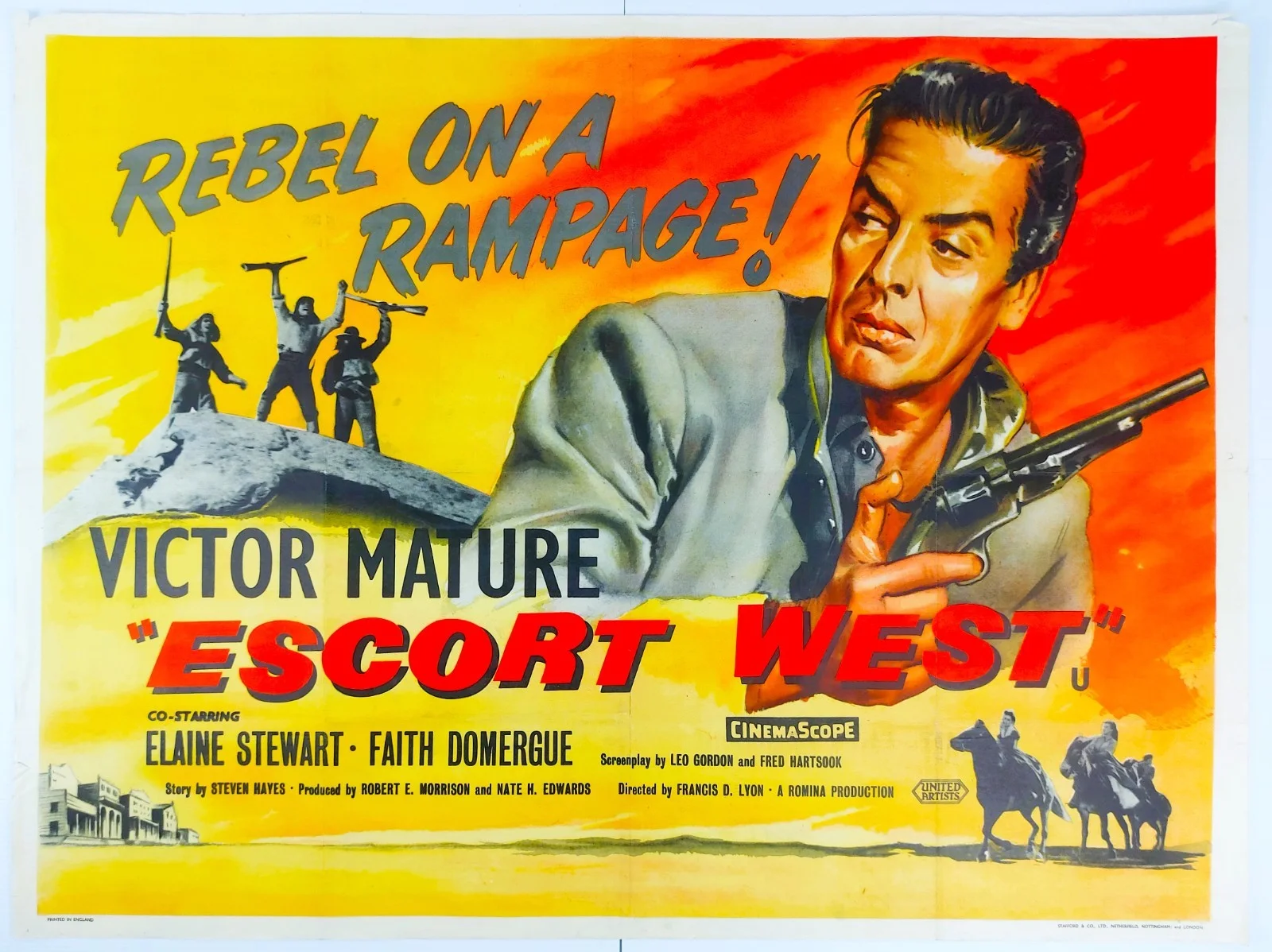 ESCORT WEST ORIGINAL UK QUAD MOVIE POSTER 1959 VICTOR MATURE, изображение 2