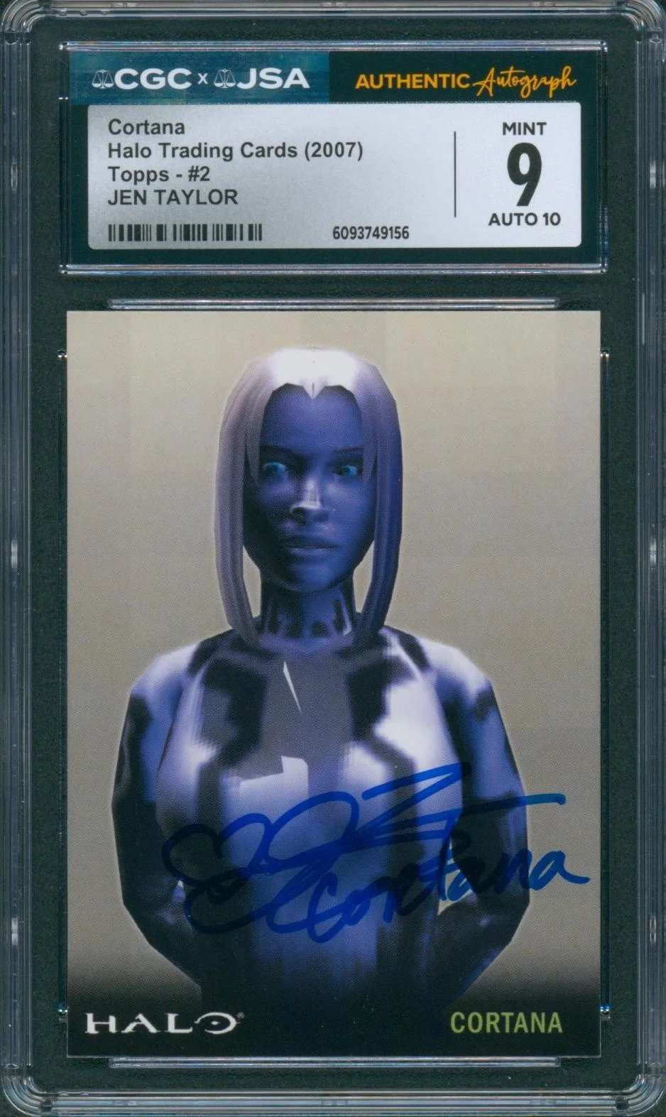 Jen Taylor — Jen Taylor Signed Card Halo Cortana Topps 2007 Mint 9 Autograph CGC x JSA SLAB
