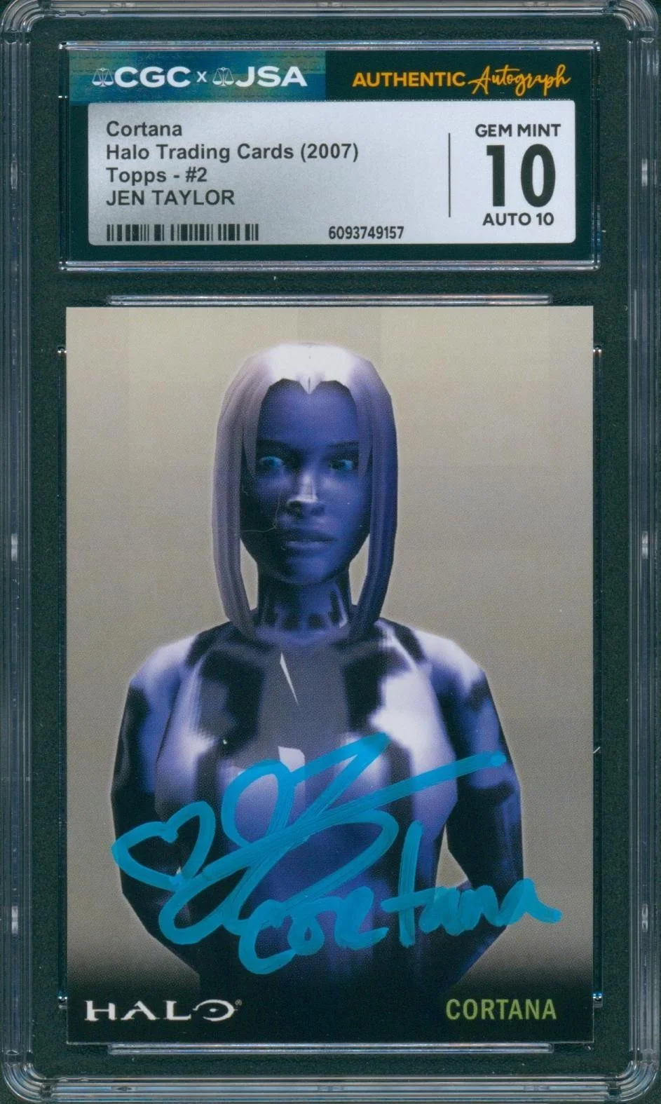 Jen Taylor — Jen Taylor Signed Card Halo Cortana Topps 2007 Gem Mint 10 CGC x JSA SLAB