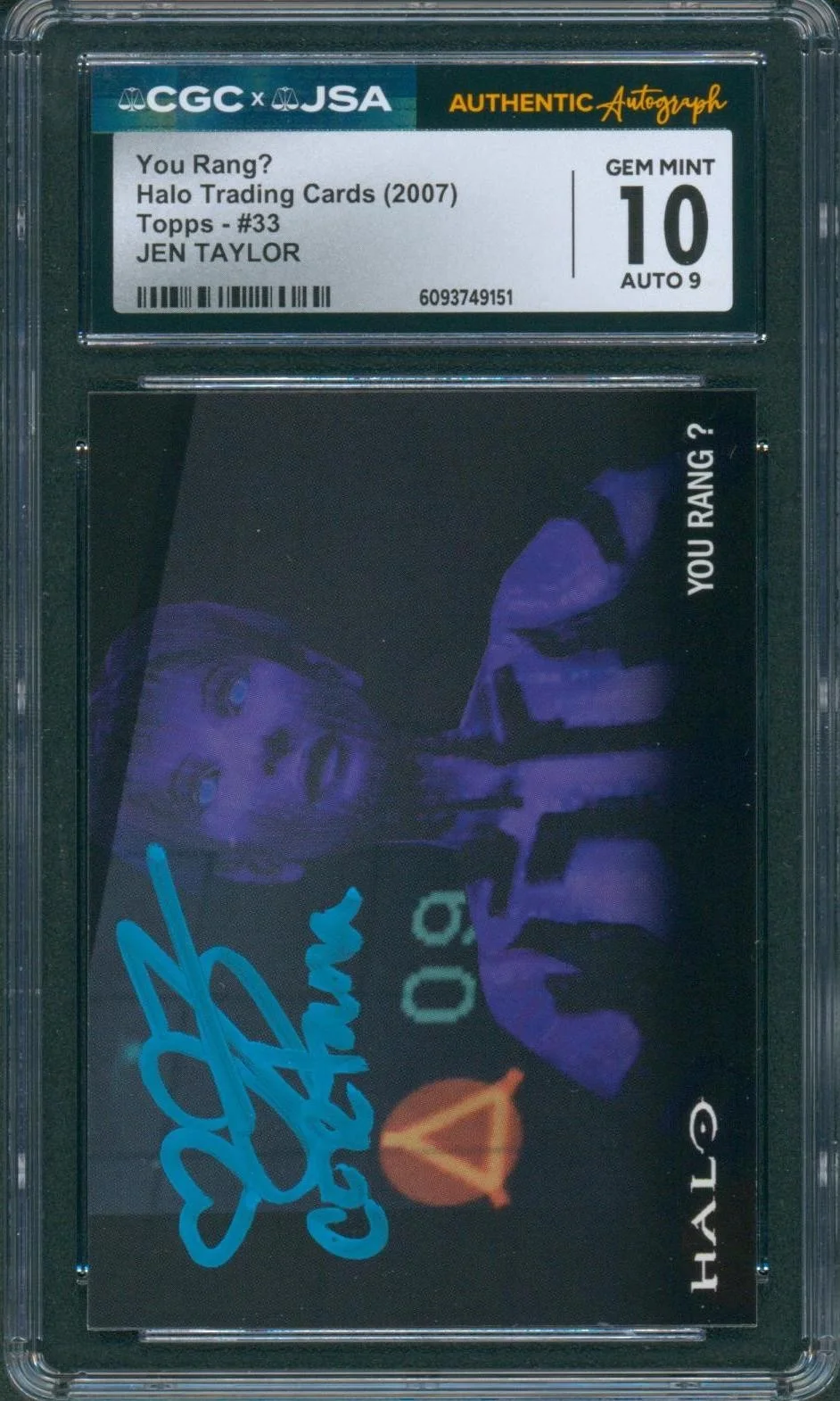 Jen Taylor — Jen Taylor Signed Card Halo Cortana Topps 2007 Gem Mint 10 CGC x JSA SLAB