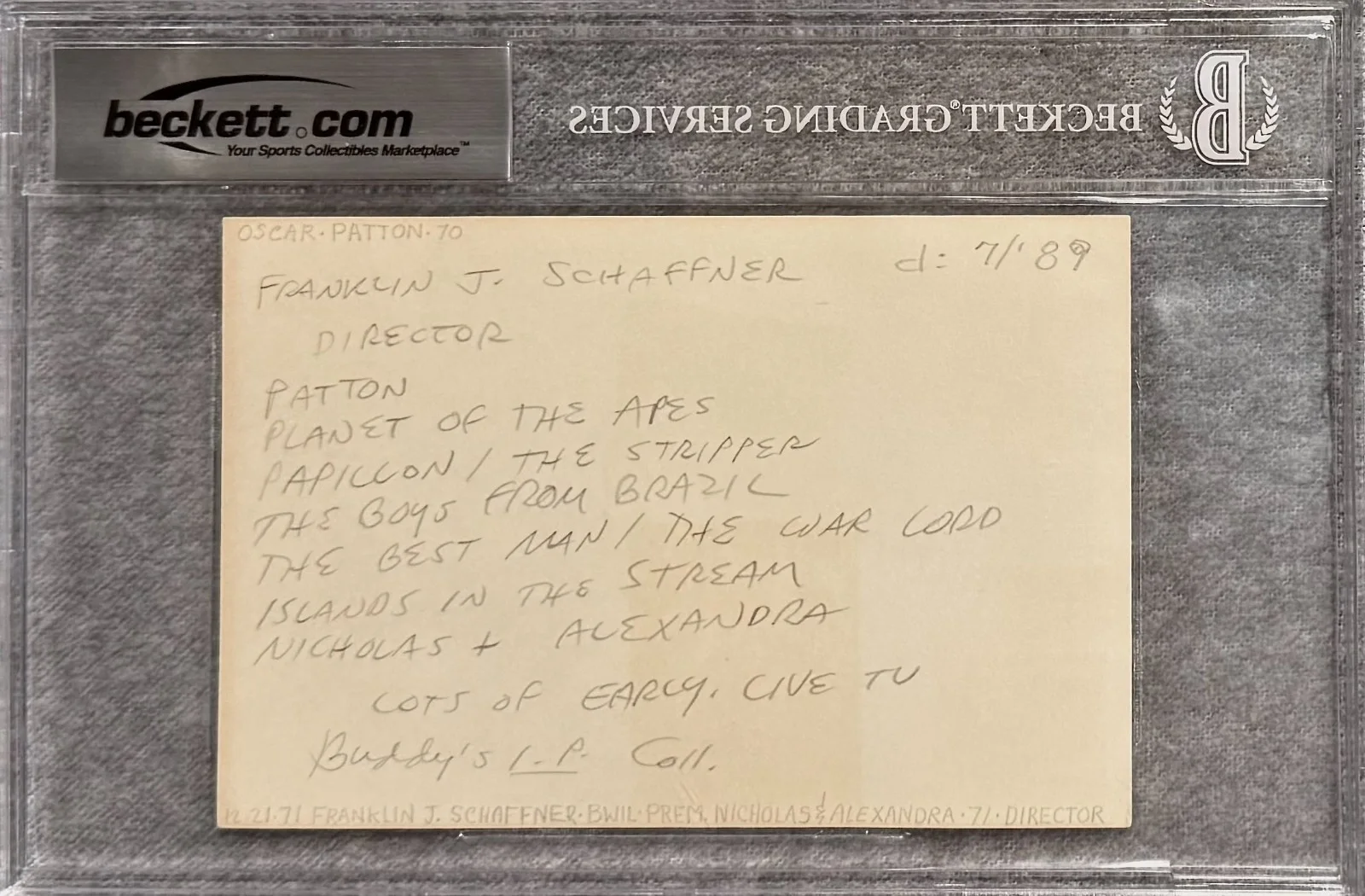 Franklin J. Schaffner — FRANKLIN J. SCHAFFNER Signed Autograph 4x6 INDEX CARD PATTON Papillon BECKETT, image 2