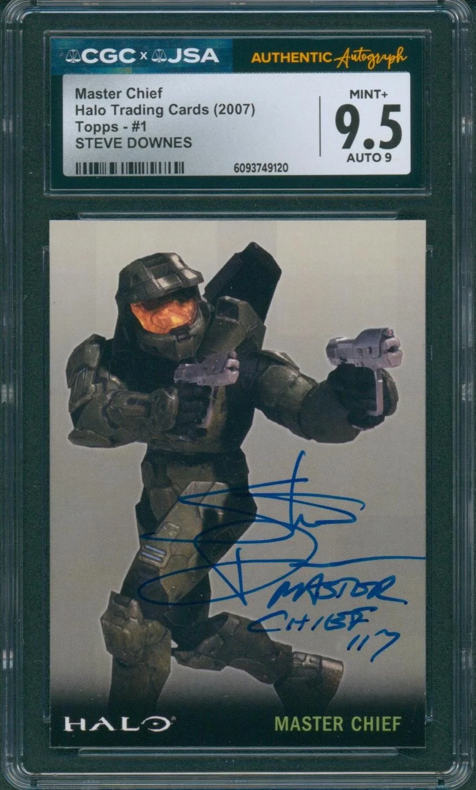 Steve Downes — Steve Downes Signed Card Halo Master Chief Topps 2007 Mint+ 9.5 CGC x JSA SLAB