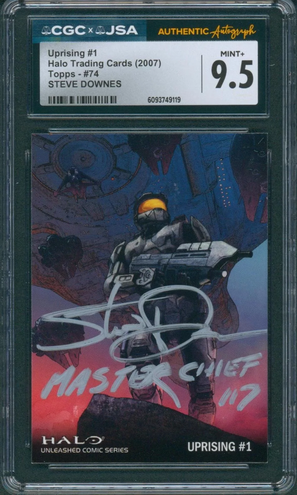 Steve Downes — Steve Downes Signed Card Halo Master Chief Topps 2007 Mint+ 9.5 CGC x JSA SLAB