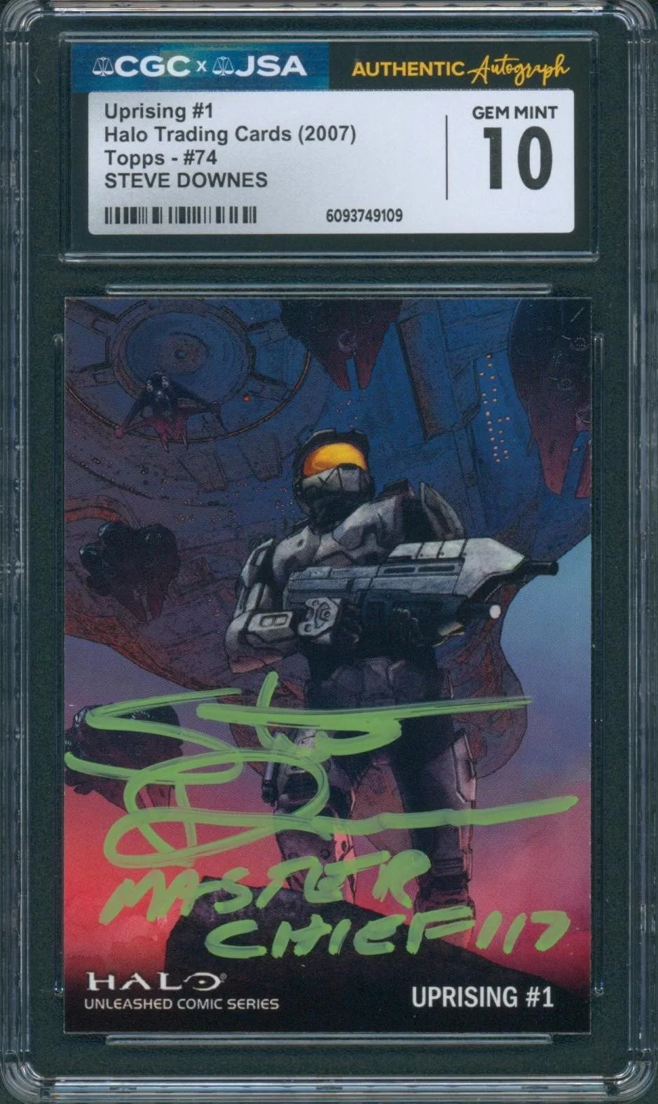Steve Downes — Steve Downes Signed Card Halo Master Chief Topps 2007 Gem Mint 10 CGC x JSA SLAB