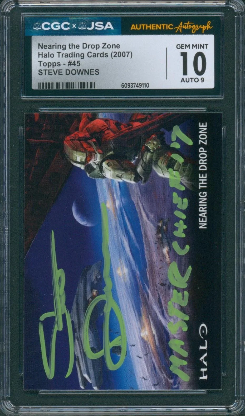 Steve Downes — Steve Downes Signed Card Halo Master Chief Topps 2007 Gem Mint 10 CGC x JSA SLAB