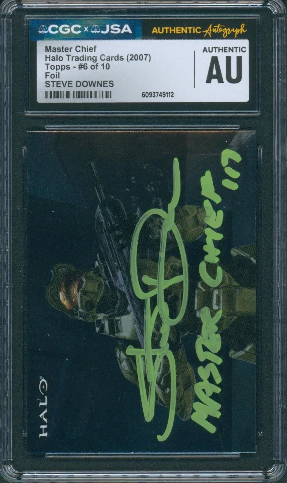 Steve Downes — Steve Downes Signed Card Halo Master Chief Foil Topps 2007 Auto CGC x JSA SLAB