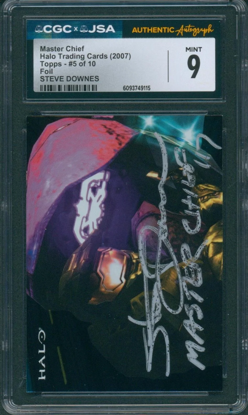 Steve Downes — Steve Downes Signed Card Halo Master Chief Foil Topps 2007 Mint 9 CGC x JSA SLAB