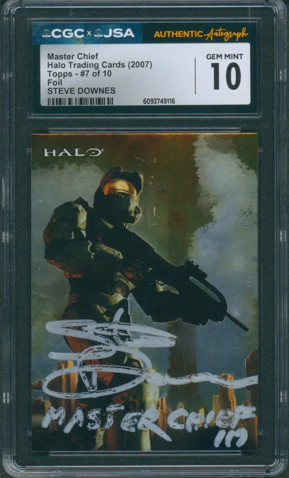 Steve Downes — Steve Downes Signed Card Halo Master Chief Foil 2007 Gem Mint 10 CGC x JSA SLAB