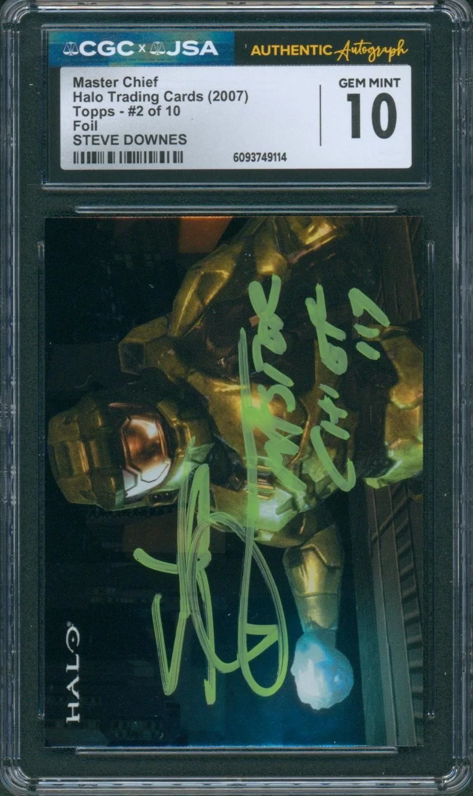 Steve Downes — Steve Downes Signed Card Halo Master Chief Foil 2007 Gem Mint 10 CGC x JSA SLAB