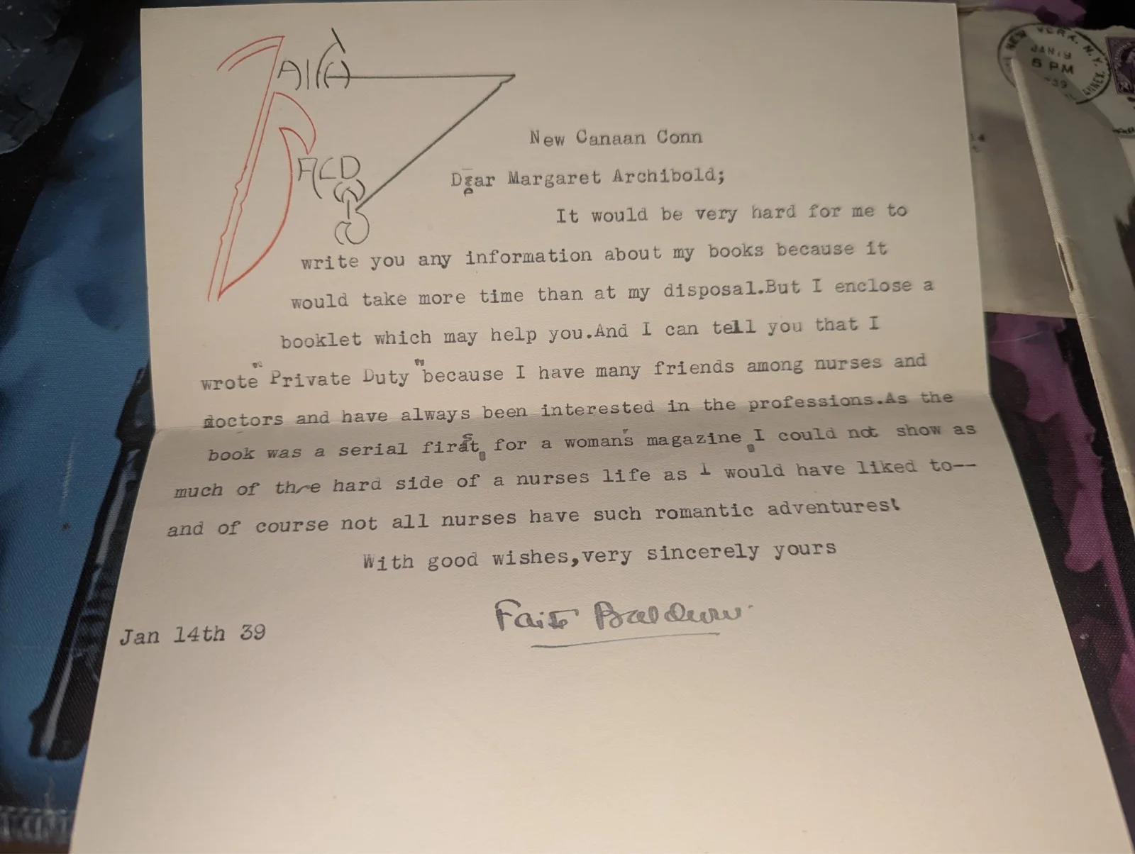 Faith Baldwin — Faith Baldwin Signed Autographed Typed Letter along w/Pamphlet American Author, image 3