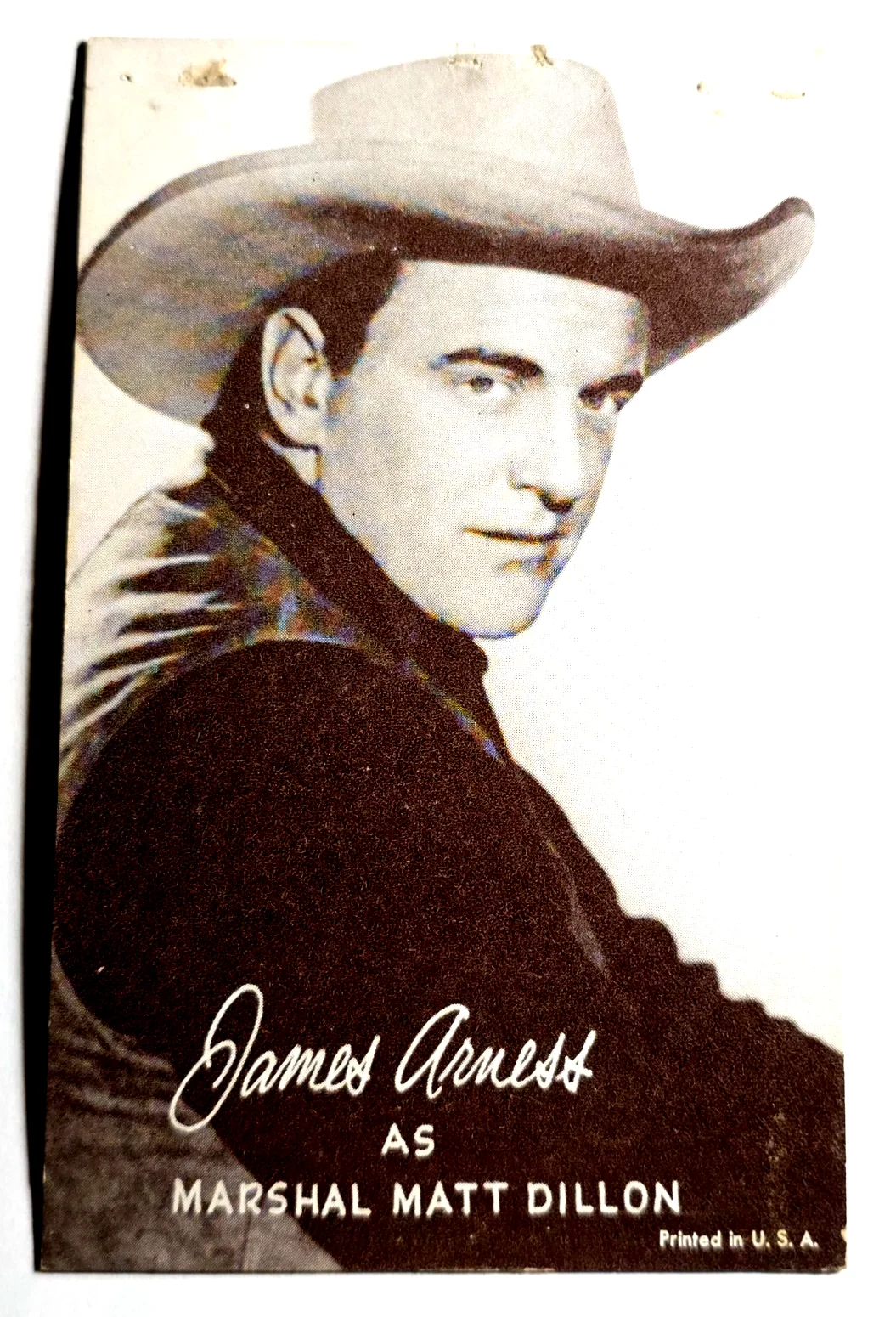 James Arness — Vintage Autographed James Arness Gunsmoke Printed U.S.A. 3-1/2" x 5-1/2" Card