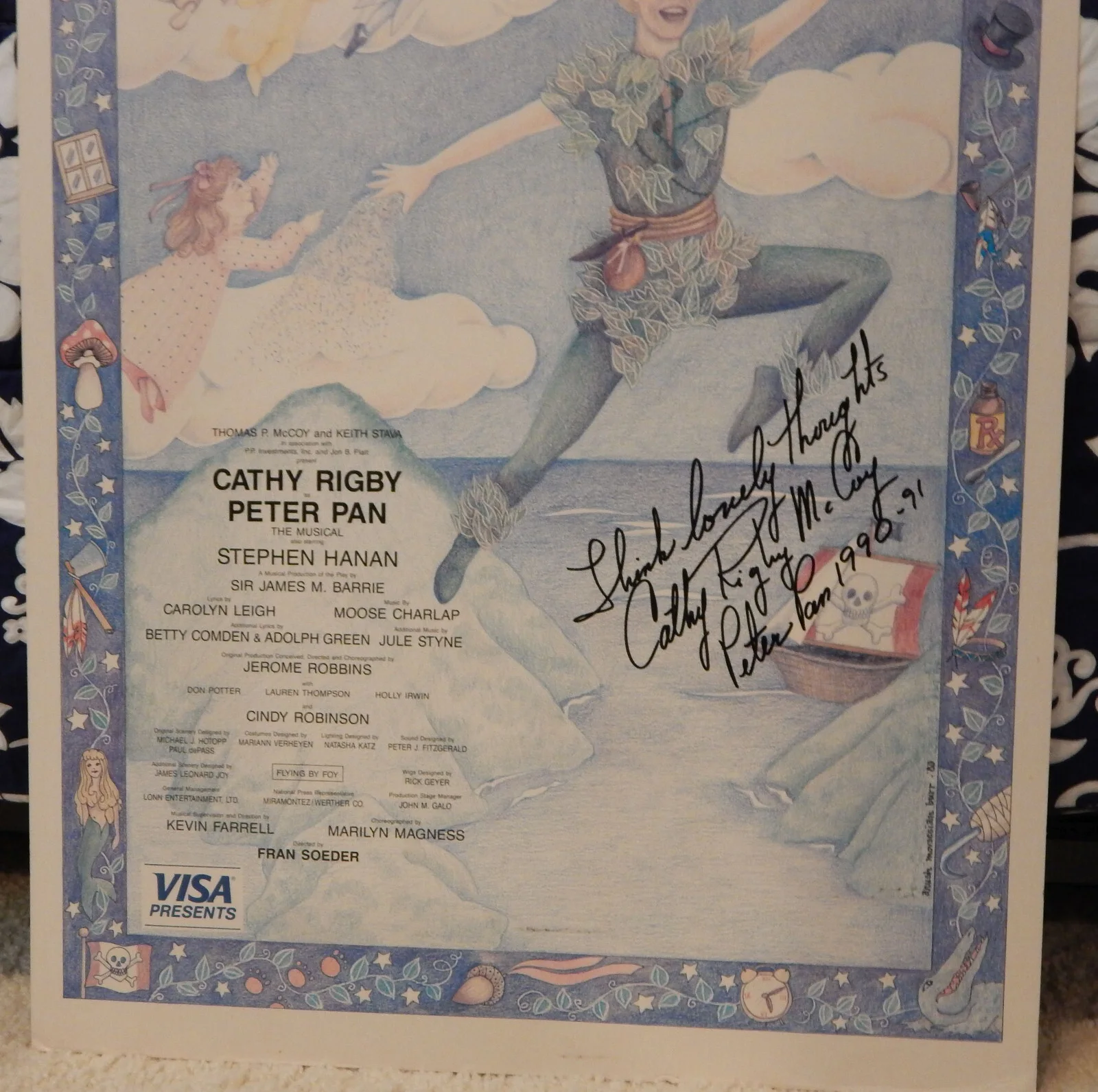 Cathy Rigby McCoy — 1990 Peter Pan - The Musical Cathy Rigby McCoy Autographed Poster 22" X 14" Orig, изображение 3