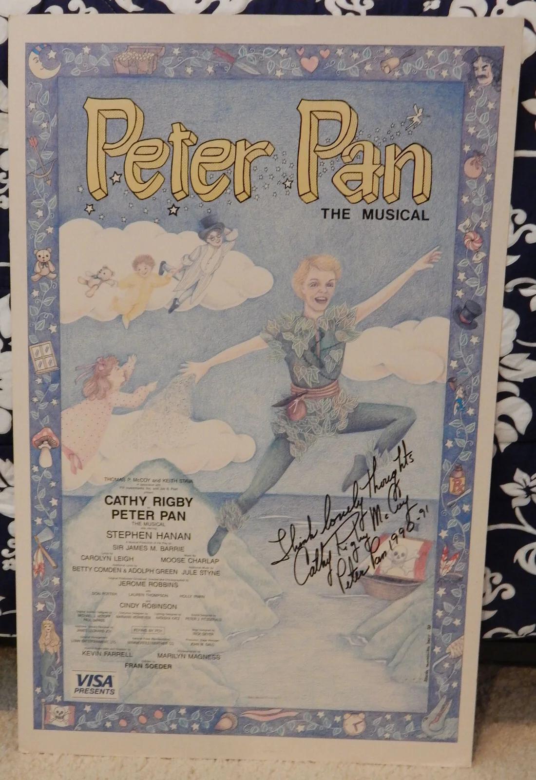 Cathy Rigby McCoy — 1990 Peter Pan - The Musical Cathy Rigby McCoy Autographed Poster 22" X 14" Orig, изображение 4