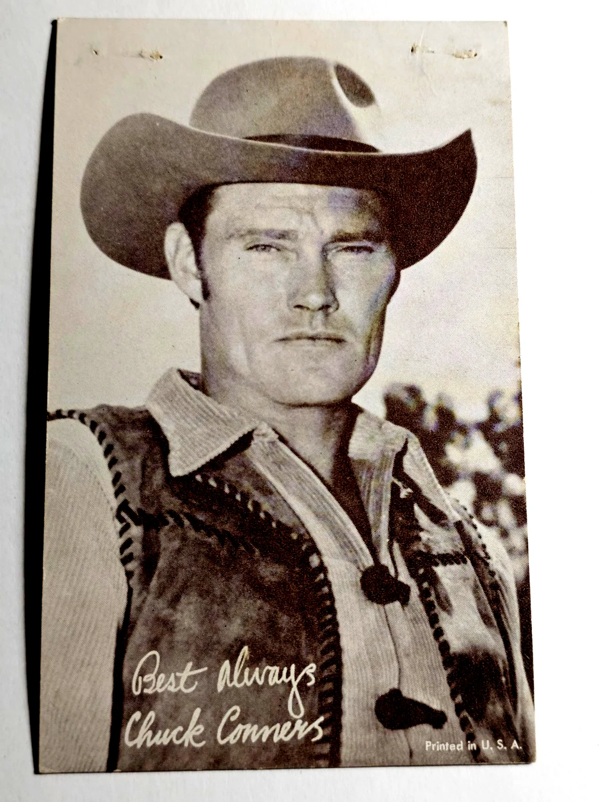 Chuck Conners — Vintage Autographed Chuck Conners Printed U.S.A. 3-1/2" x 5-1/2" Card