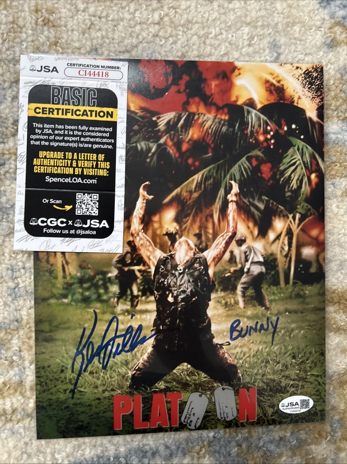 Kevin Dillon — Kevin Dillon Platoon Signed 8x10 Color Photo JSA Authenticated A1 BUNNY, image 2