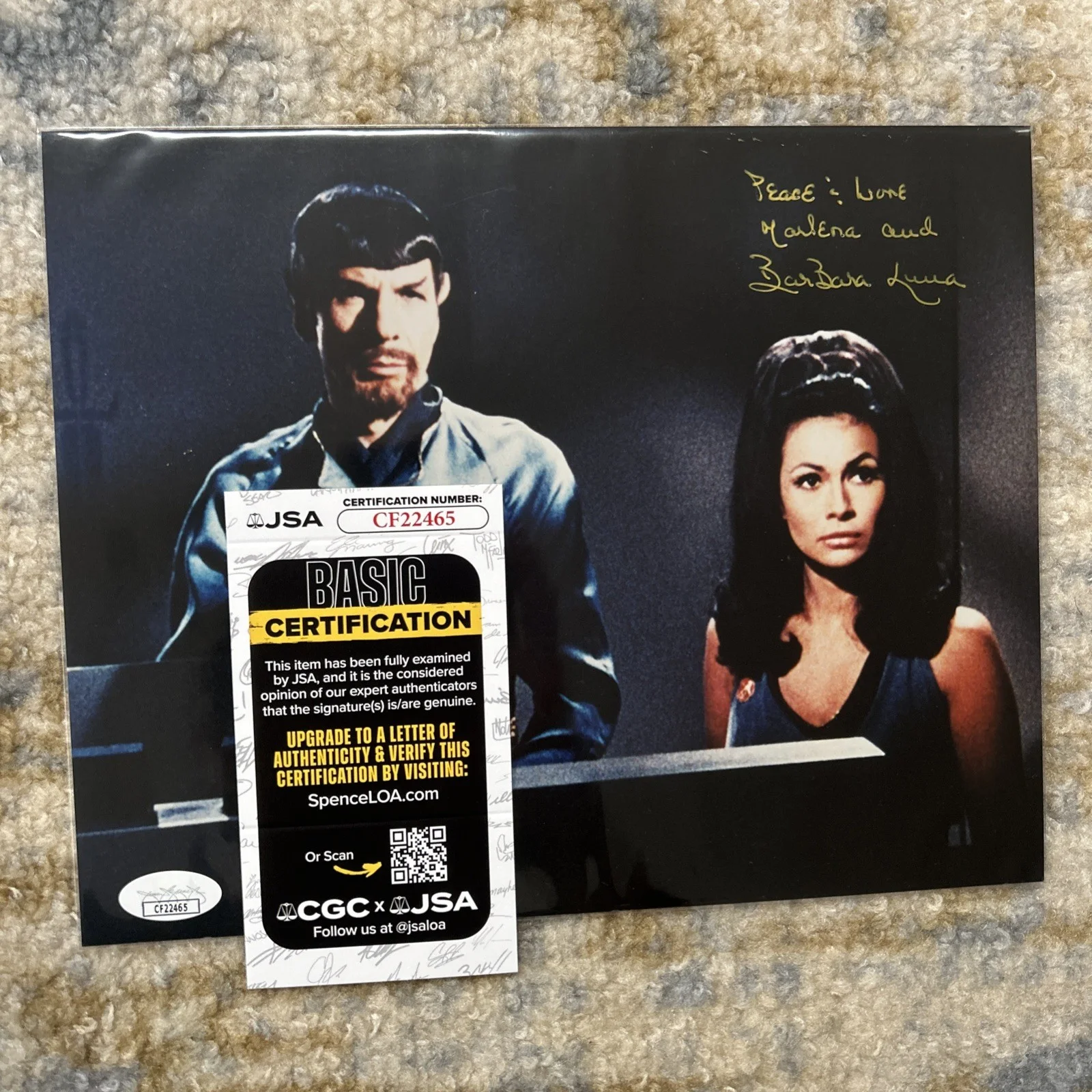 Barbara Luna — Barbara Luna Signed Color 8x10 Photo w/Spock JSA Authenticated Star Trek, изображение 2
