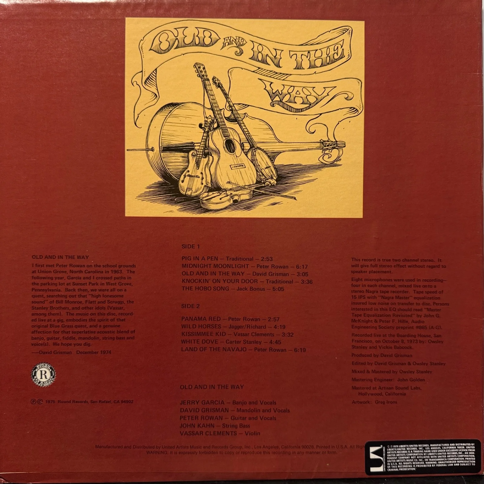 OLD & IN THE WAY - AUTOGRAPHED by PETER ROWAN on cover USA vinyl album RX-103, изображение 3